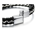 Miniatyrbillede 2 af 5: Ægte Læder Armbånd Rustfrit Stål Flettet Armbånd Til Mænd