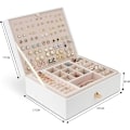Miniatyrbild 4 av 5: Smyckeskrin Organizer för halsband, örhängen, armband, ringar, stort PU-läder smyckeskrin med 3 stapelbara lager (vit)