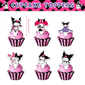 Miniatyrbilde 4 av 5: Kuromi-tema bursdagsbannere, ballonger, kake- og cupcakespyd - dekorasjon