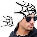 Miniatyrbillede 3 af 5: Spider Web Cap Beanie Uldblendt Hætte Y2k Street Cap Vinter Varmt Hætte Mode Hip Hop Skull Cap Til Mænd Kvinder Hvid White