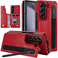 Miniatyrbilde 2 av 5: Fold 5 Deksel, PU Lær Lommebok Deksel Kompatibelt med Samsung Galaxy Z Fold 5 Med S Pen Holder, Kortspor & Stativ Rød For Galaxy Z Fold 5