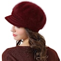 Miniatyrbilde 2 av 5: Vinterlue for kvinner - Stilig Baker Boy-lue, strikket Cabbie-lue med visir, koselig rød beanie for kalde dager REd