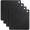 Miniatyrbillede 1 af 2: Sæt med 4 skridsikre silikone coasters, ske-holdere, til madlavning og servering (firkantet - sort)