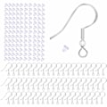 Miniatyrbillede 1 af 4: 100 stk. 925 Sterling Sølv Ørehooks, Ørehooks Hypoallergeniske Smykkehooks DIY Øretråde med 100 Klart Gummi Ørebacks