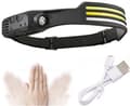 Oppladbar LED-hodelykt Hodelykt Hodelykt Dobbel lyskilde Sensor Hodebåndlys LED-hodelykt Joggehodelykt Arbeidslys På/Av-sensor for svart