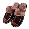 Miniatyrbillede 1 af 5: Alpha Slippers Blød Foring PU Læder Overdel Unisex Mænd Kvinder Varme Slippers Brun 42-43