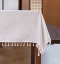 Bordsduk med fransar, 180 x 145 cm Linne Polyester Bordsduk Bordslinne, Beige