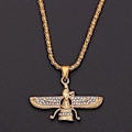 Miniatyrbillede 2 af 4: Halskæde med vedhæng i guld farve Zoroastrian Farvahar Vinger - Legering Zoroastrianisme Persisk Achaemenian Mænds Smykker