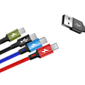 Pikkukuva 4 / 4: USAMS Multiladdningskabel 2-pack 4FT 4-i-1 Nylonflätad USB Snabbladdningskabeladapter