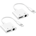 Pikkukuva 1 / 2: 2 kpl Lightning - 3,5 mm kuulokeliitäntäadapteri iPhone-donglelle, 2-in-1 laturi ja Aux-äänijakaja, valkoinen