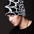 Miniatyrbillede 4 af 4: Spiderweb Cap Beanie Uldblendt Hætte Y2k Street Cap Vintervarm Hætte Mode Hip Hop Skull Cap Til Mænd Kvinder Sort Black
