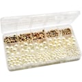 Miniatyrbillede 1 af 5: Perler til smykkefremstilling, perlefremsstillingskit, hvide perleperler og gyldne kugle-, hjerte-, stjerne- og flade afstandsperler DIY-fremstillingskit...