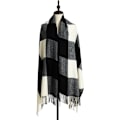 Miniatyrbillede 4 af 5: Dameskalschal Vinter Tartan Wraps Lang Spundet Tassel Shawl Stole Dame Varmt Kalschal Sort&Hvid Black and white