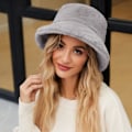 Miniatyrbillede 5 af 5: Fuzzy Fiskerihat til Mænd og Kvinder - Shallow Knowledge Bucket Hat, Varmt Vinterfiskerhat til Børn, Grå GRAY