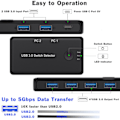 Miniatyrbild 4 av 5: USB KVM-switch USB 3.0 2.0 Switcher KVM-switch för Windows 10 PC Tangentbord Mus Skrivare 2 Datorer Delar 4 Enheter 5Gb Snabb