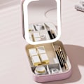 Miniatyrbillede 2 af 5: Lysende spejl makeuptaske, kosmetisk opbevaringspose med LED-spejl | Bærbar makeuptaske - 3 farver med lysende makeuptaske, rejsetaske pink