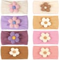 8-delt babys hårbåndssæt med blomster (0-3 år) - Bløde elastiske hårbånd - Pigehårtilbehør