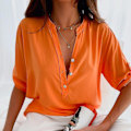 Miniatyrbilde 1 av 2: Tunika Topp for Kvinner, Casual Basic Bluse med Stående Krage, Halv Erme, Oransje 2XL