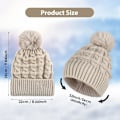 Miniatyrbilde 3 av 5: Hettelue for kvinner vinterhetteluer termisk fleecefôret lue damer strikkede ullhatter med falsk pels pom pom BEIGE Beige