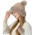 Miniatyrbilde 3 av 5: Hatt for kvinner, vinter, med dobbel pompom, søt russisk hatt, kunstig pels, trendy for utendørs ski, Kaffe Coffee