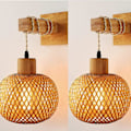 Miniatyrbillede 1 af 2: jengush/BambooWallLamp-WB001-Indoor-2-Moderne Elegance: Sæt med 2, Vævet Bambusbur, Soveværelse