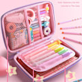 Miniatyrbild 5 av 5: Cartoon Unicorn-fodral, rosa fodral med stor kapacitet