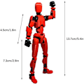 Miniatyrbild 5 av 5: T13 Actionfigur, Titan 13 Actionfigur med 4 typer av vapen och 3 typer av händer, T13 3D-tryckt multi-ledad actionfigur Red-Black