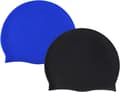 Silikonbadmössa, 2-pack Unisex Badmössor, Elastisk, Vattentät Badmössa, Bekväm, Lätt Badmössa, One Size (Svart-Blå)