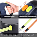 Miniatyrbillede 2 af 4: Dobbelt rulleline til 2 hunde, 3 m dobbeltline med LED-lys og poseholder
