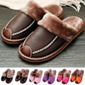 Miniatyrbillede 2 af 5: Alpha Slippers Blød Foring PU Læder Overdel Unisex Mænd Kvinder Varme Slippers Brun 42-43
