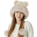 Miniatyrbilde 4 av 5: Hatt for kvinner, vinter, med dobbel pompom, søt russisk hatt, kunstig pels, trendy for utendørs ski, BEIGE Beige
