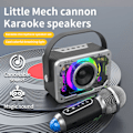 Miniatyrbilde 4 av 5: Bærbar Bluetooth-høyttaler med 1 trådløs mikrofon med LED-lys Håndholdt karaoke-maskin for voksne barn familie fest - Sølv