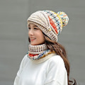 Miniatyrbilde 3 av 5: Beanie-lue med maske, vinterlue for kvinner, balaclava-lue i tykt, varmt fleece, strikket lue, skjerfsett, 3 deler, vinterluer, B-marine B navy