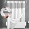 Hookless Duschdraperi i Off-White med Knappar, Tygfoder Set, Hotellfoder Set med Klar Meshfönster Upptill, Maskintvättbar, 71x75 Tum
