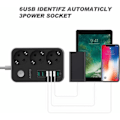 Pikkukuva 5 / 5: Monitoiminen pistorasia-adapteri 3 kytkettävällä osastolla ja 6 USB:llä (5V/3.4A, 17W), kytkettävällä lapsilukolla ja useilla pistorasioilla