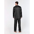 Miniatyrbillede 4 af 5: Herre Satin Pyjamas, Langærmet Pyjamassæt med Knapper og Lommer - Sort xl Black