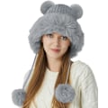 Miniatyrbilde 2 av 5: Hatt for kvinner, vinter, med dobbel pompom, søt russisk hatt, kunstig pels, trendy for ski, utendørs, grå gray a