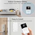 Miniatyrbillede 2 af 4: Trådløs dørklokke med kamera, intelligent visuel dørklokke til hjemmet, HD nattesyn, WiFi genopladelig sikkerhedsdørklokke, APP-styring (hvid)