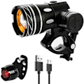 Miniatyrbillede 1 af 5: 15000lm T6 LED-cykellampe/cykellys/lampesæt USB-opladelig forlygte/lommelygte vandtæt justerbar cykelcykelcykellampe-WELLNGS
