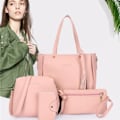 Pikkukuva 1 / 5: 4 KPL Käsilaukku Setti Naisille PU-nahkainen Olkalaukku Neliosainen vaaleanpunainen pink