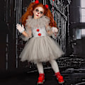 Miniatyrbillede 1 af 5: Clowndragt til piger til Pennywise Cosplay-sæt Halloween-karnevalfest for børn Fancy Dress Up_nn 8-9T
