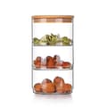 Airtight Kitchen Storage Containers, Three Tier Stackable Glass Jars Bamboo Lid, Clear Borosilicate Glass Multifunctional Storage, Microwave Safe