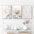 Miniatyrbillede 1 af 5: Sæt med 3 plakater, hvide rosenblomster billeder, moderne lærreds malerier, uden ramme, boho billedsæt, vægdekoration til stue, soveværelse 40*50cm