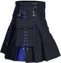 Herr Kilt Utility Skotsk Traditionell Highland Solid Plisserad Spänne Kostym Kiltar med Lastfickor Blå 5XL Blue