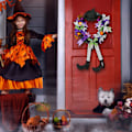 Pikkukuva 5 / 5: Halloween-ovikranssi ulko-oveen, 27 tuuman noitakranssikoristeet, Halloween-ovikranssi noitakorkki ja luut pumppukoristeet ulko-oveen tai sisätiloihin