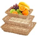 Set of 3 Rectangular Woven Fruit Baskets, Rattan Baskets, Serving Trays, Rattan Storage Baskets, for Snacks, Fruit, etc.
