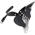 Pikkukuva 5 / 5: Moonlove PU-nahkainen kissanaamio ketjuilla ja tupsuilla naisille ja miehille, asukokonaisuus Cosplay Halloween-naamio Mystiikka puoli-kasvo punk-naamio