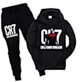 Miniatyrbild 1 av 3: CR7 Ronaldo Barn Pojkar Skol Träningsoverall Set Hoodie Sweatshirt Pullover Toppbyxor Sportkläder Mörkblå 150cm