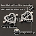 Miniatyrbilde 3 av 5: 2 par hjerter nippelringer 316L rustfritt stål nippelpiercinger skive stang 14g dobbelt lag -GSL