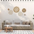 Miniatyrbillede 3 af 5: 6 stk. Boho vægkurv dekor sæt vævet rattan flade kurve væg hængende dekor håndlavede kvaster Flowe